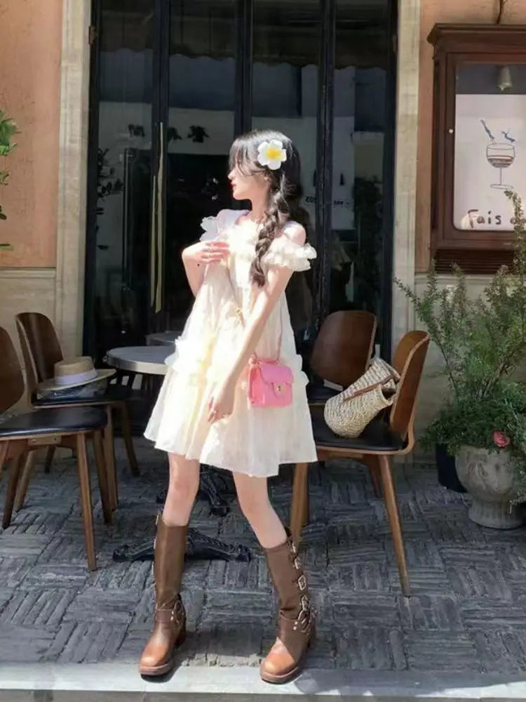 LIZAKOSHT  -  Retro Sweet First Love Two-wearing Suspender Dress for Women Loose Fluffy Princess