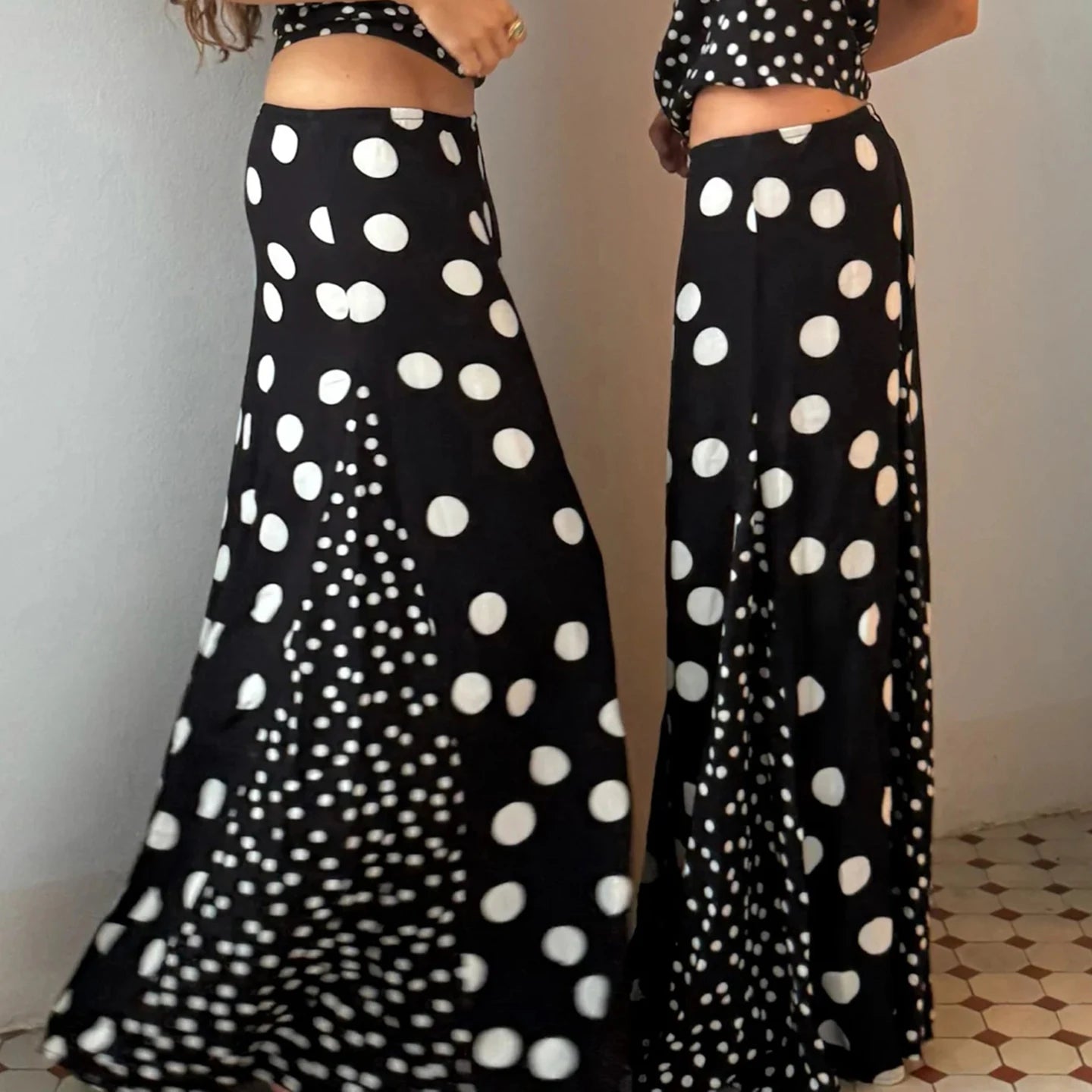 LIZAKOSHT  -  Contrasting Polka Dot Patchwork Elegant A-Line Knit Skirt Summer Vacation Beach Low-Rise Skirt Streetwear Women Clothes