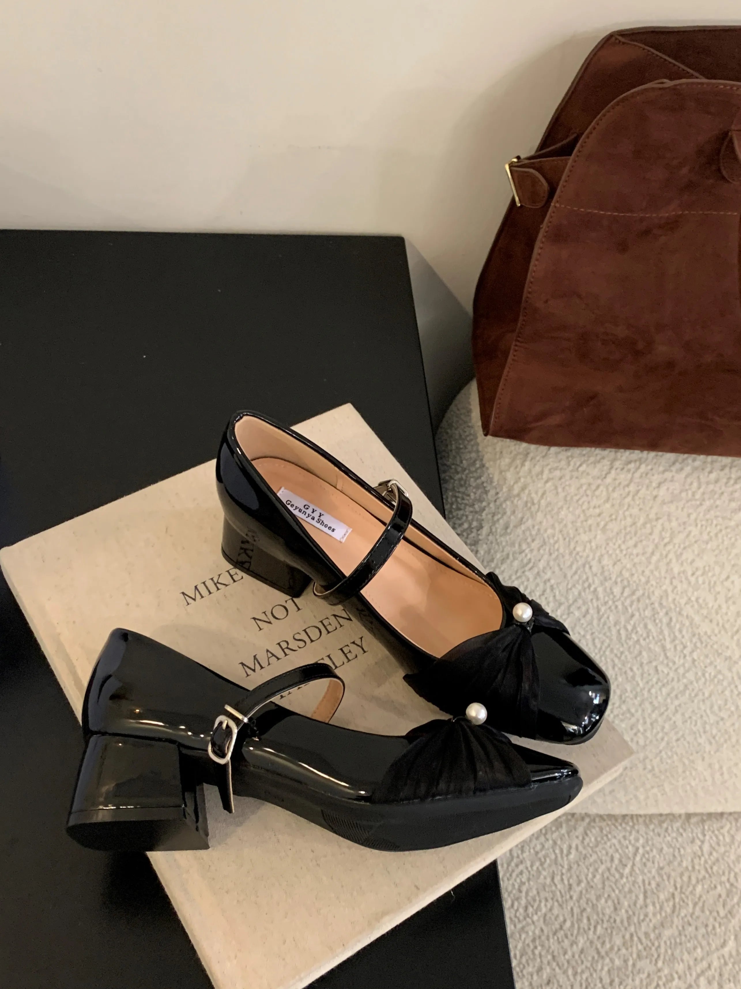 LIZAKOSHT  -  New Women's Shoes with Thick Heel, Square Toe, Shallow Mouth, High Heels, Mary Jane Single Shoes