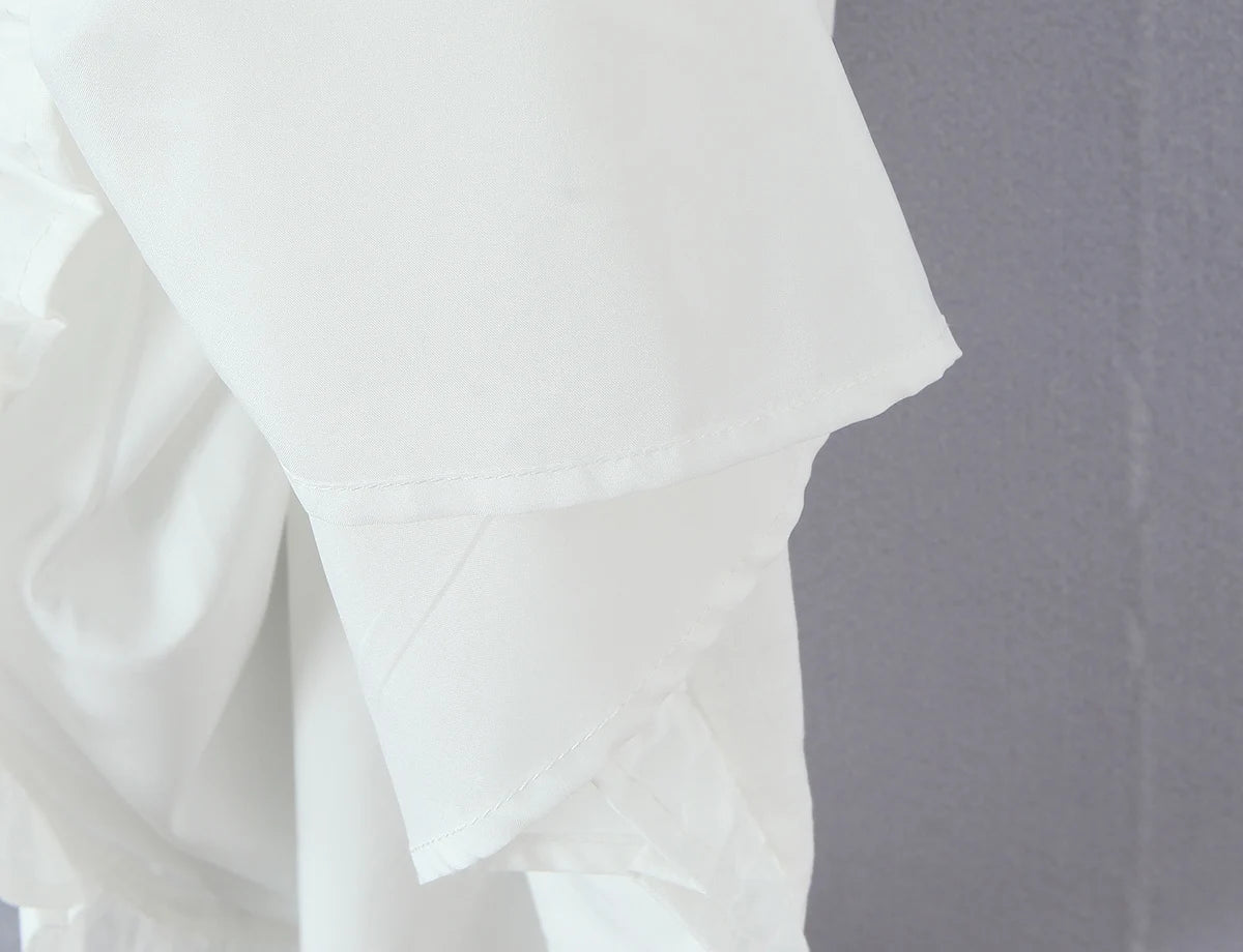 LIZAKOSHT  -  Sweet White Spliced Lace open Buttons Peter Pan Collar Mini Sleeveless Dress Women Wood ears Hem Loose Straight Short Vestidos