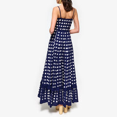 LIZAKOSHT  -  Boho Beach Vintage Plaid A-line Dress Checkerboard Print Ruffles Trim Flowy Dress Women Spaghetti Strap Maxi Dress