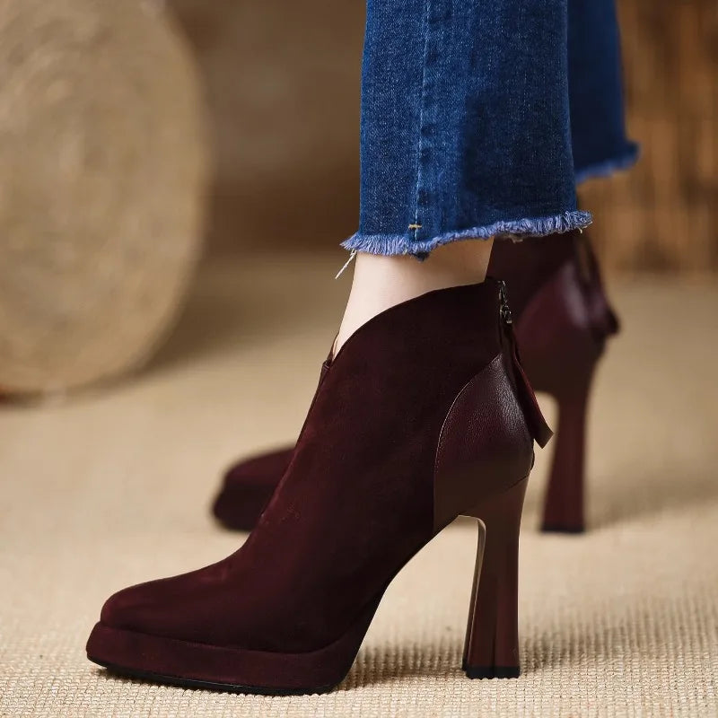 LIZAKOSHT  -  New Style Fashion Women's Ankle Boot Genuine Leather Plus Size Feet Length Ankle Boot Pointed Toe Side Zipper Winter Shoes Women