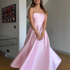 LIZAKOSHT  -  Sexy Waist Cinching Sleeveless Pleated Party Dress Leisure Ladies Solid Dresses French Style Vintage Satin Sling Evening Dresses