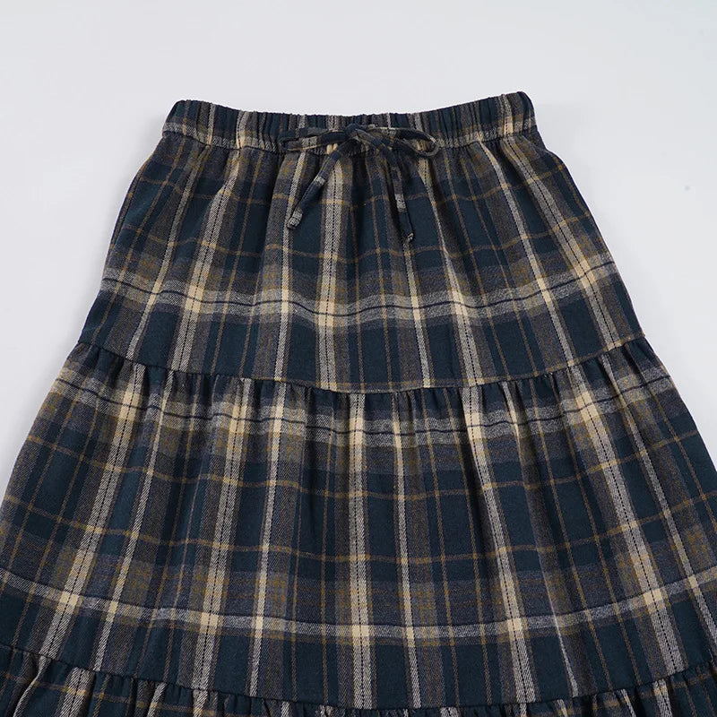 LIZAKOSHT  -  Y2K Retro Cake Skirt College Style Striped Patchwork Long Sweet Spicy Women Fashion A Line Version Skirt