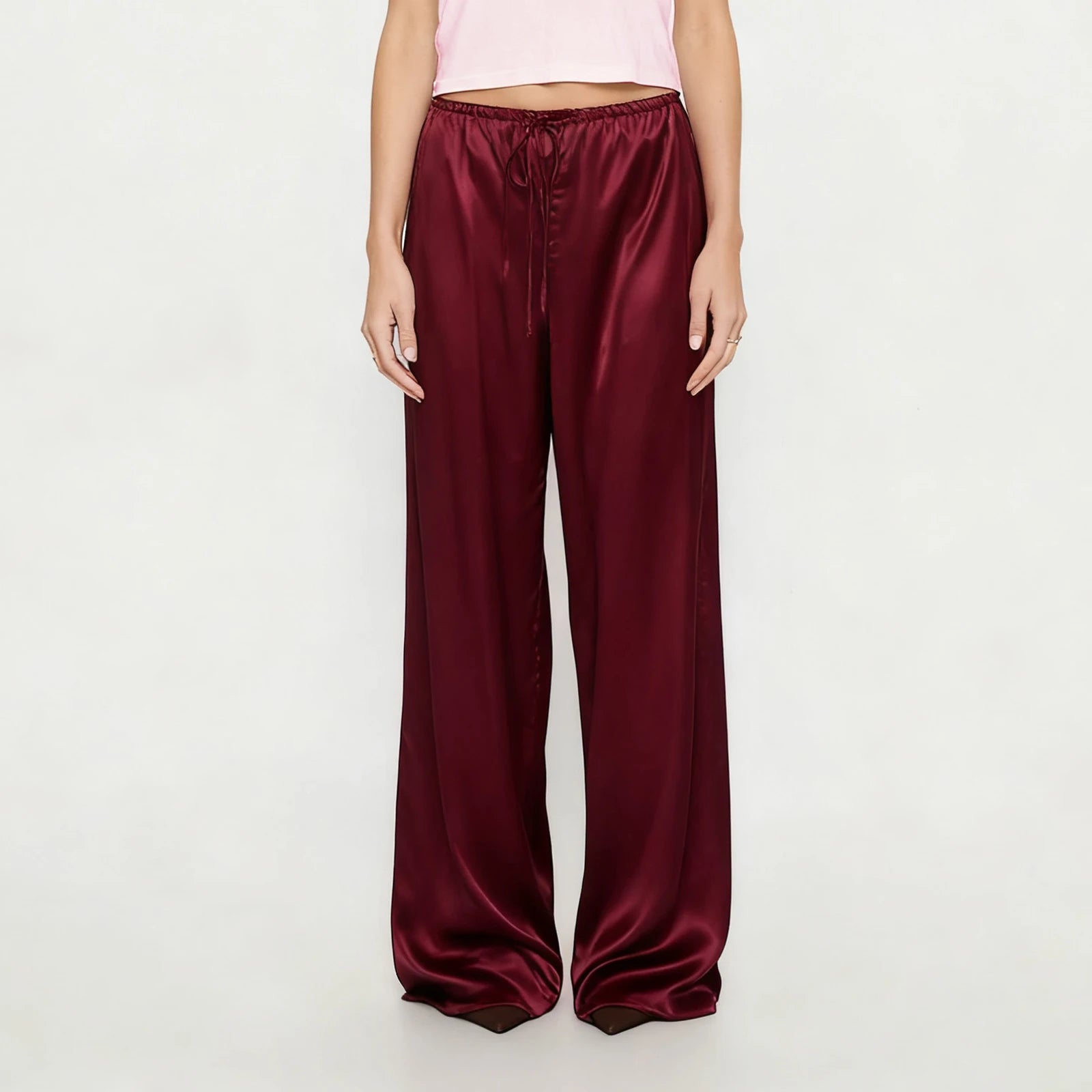 LIZAKOSHT  -  Women Satin Wide Leg Dress Pants Silk Casual Dressy Long Flowy Pants Elastic High Waisted Trousers