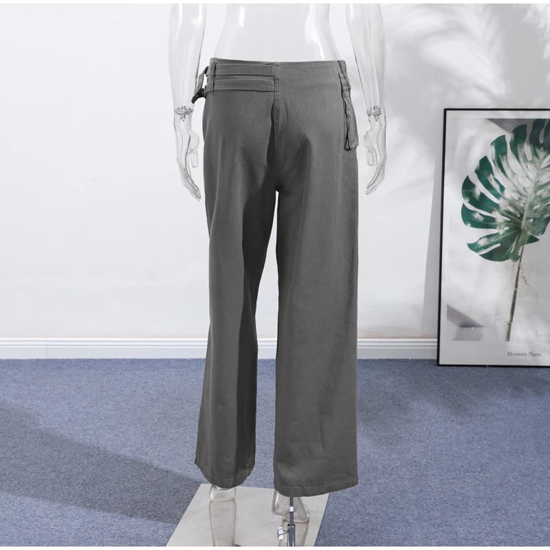 LIZAKOSHT  -  Street Belt Women Jeans Mid Waist Wide Leg Pockets Loose Female Denim Pants Autumn New Fashion All-match Lady Trousers