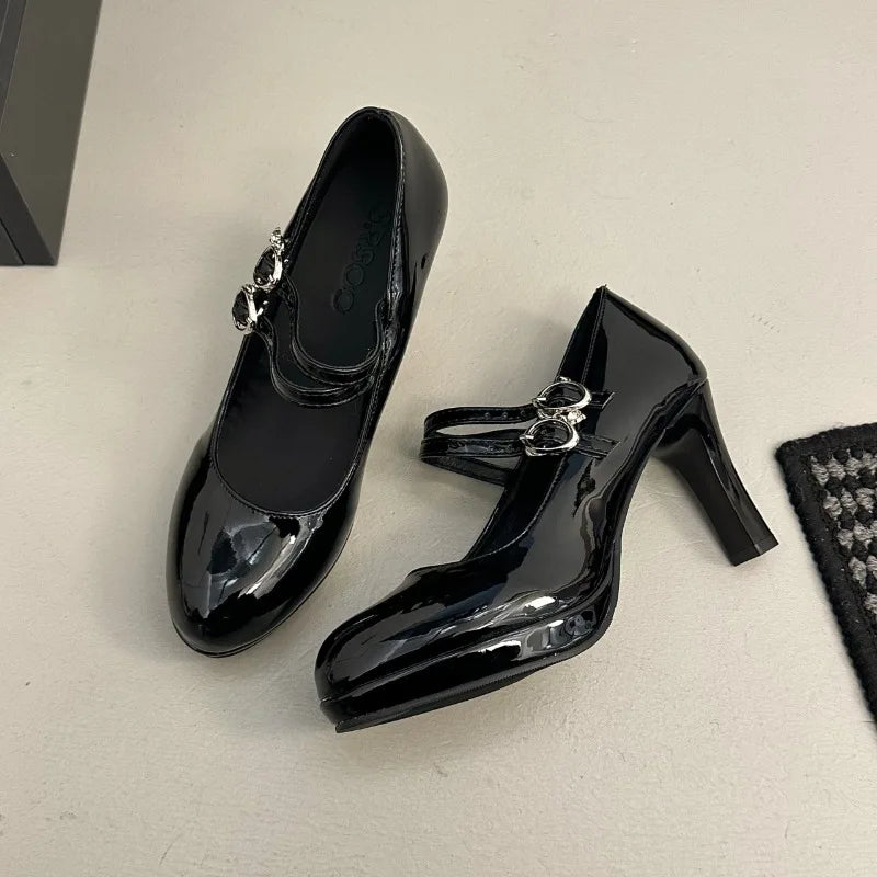 LIZAKOSHT  -  Designer Luxury Thick Heel Women Mary Jane Shoes Concise Shallow Belt Buckle Shoes Ladies Outdoor Elegant Dress Dancing Pumps