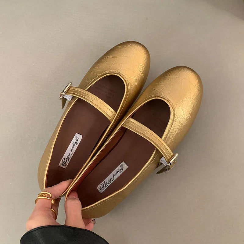 LIZAKOSHT  -  Spring Brand Women Flats Soft Leather Eelgant Dress Shoes Round Toe Shallow Slip On Ladies Casual Ballet Shoes New Woman