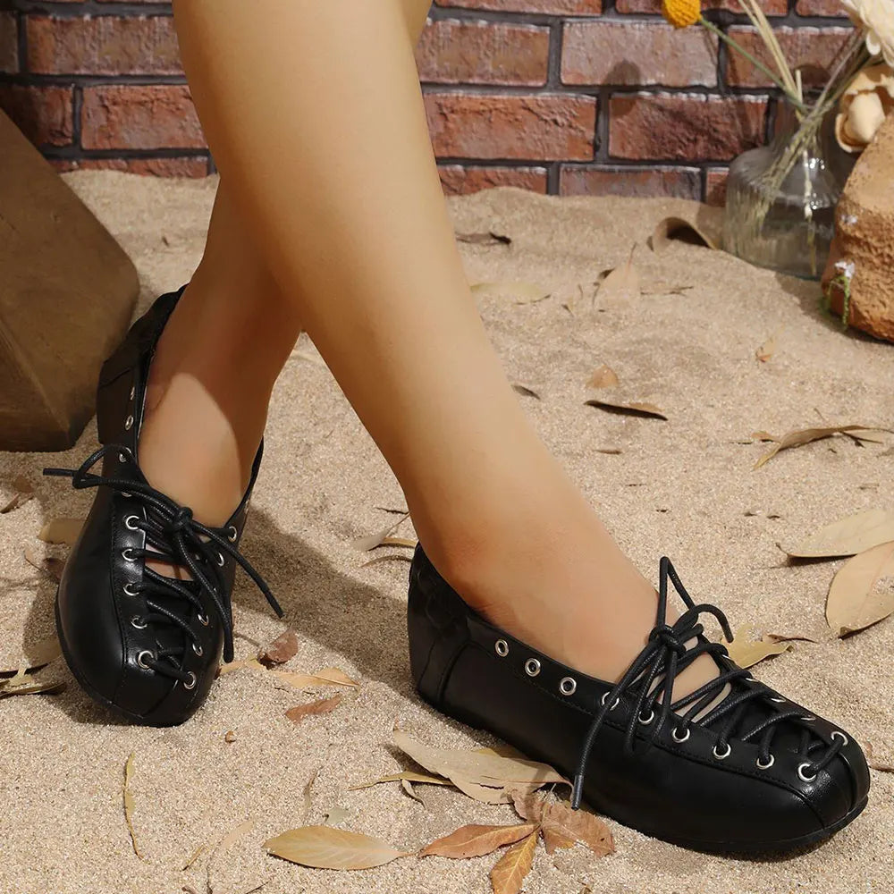 LIZAKOSHT  -  Brand New Vintage Brown 3cm Inner Heels Mary Janes Shoes Women Retro Cross tied Black Flats Shoes Comfy Walk Footwear