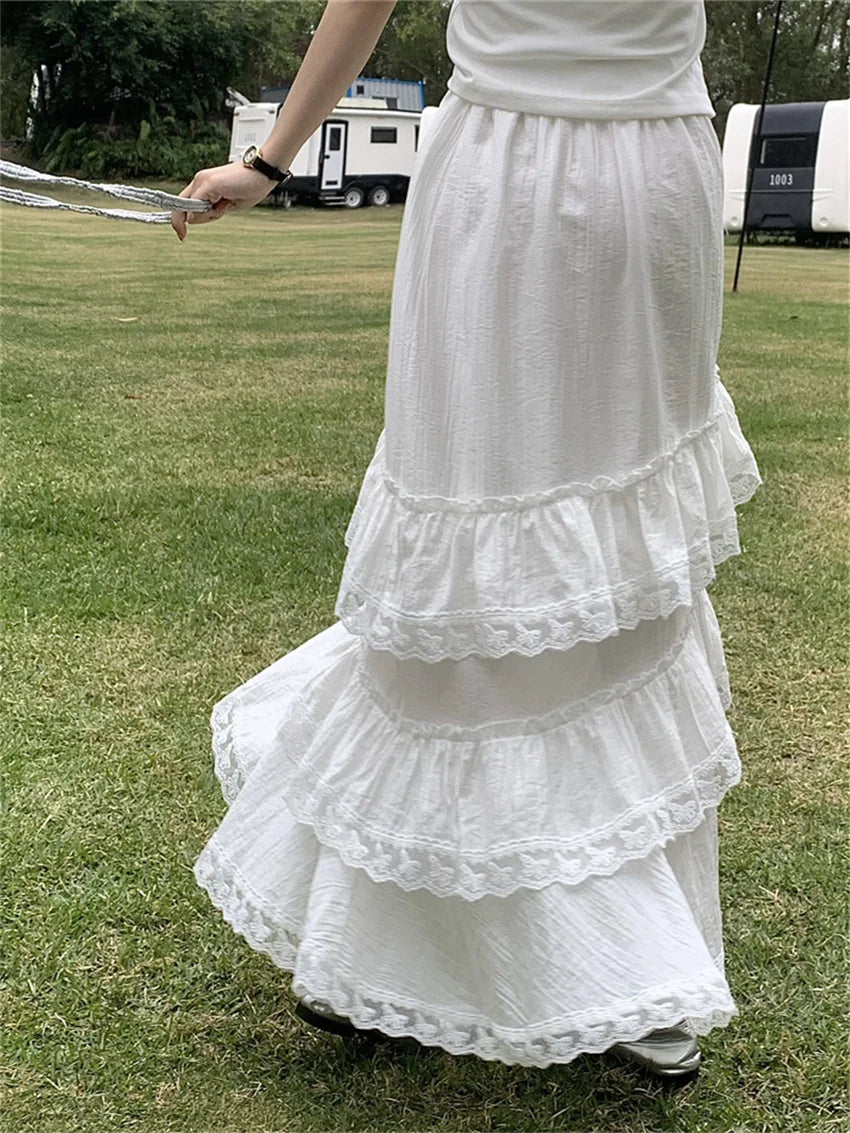 LIZAKOSHT  -  Sweet Maxi Cake Skirts Women Chic New Summer 2024 Gentle Office Lady High Waist Loose Slim Elegant Casual All Match