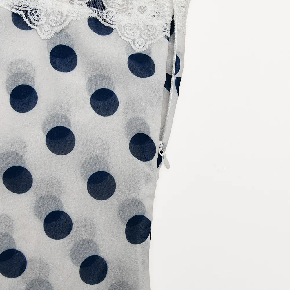 LIZAKOSHT  -  Woman Clothes Spaghetti Strap Polka Dot Mini Dress Sexy Lace Patchwork Backless Holiday Dresses Party Night Club Outfit
