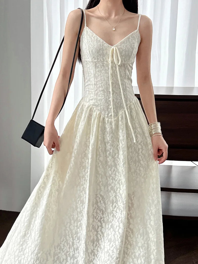 LIZAKOSHT  -  Cotton Blend Women Fashion Sleeveless Flower Long Dress Slim Body Sexy Elegant Spaghetti Strap Beige Maxi Dress Vestidos Clothes