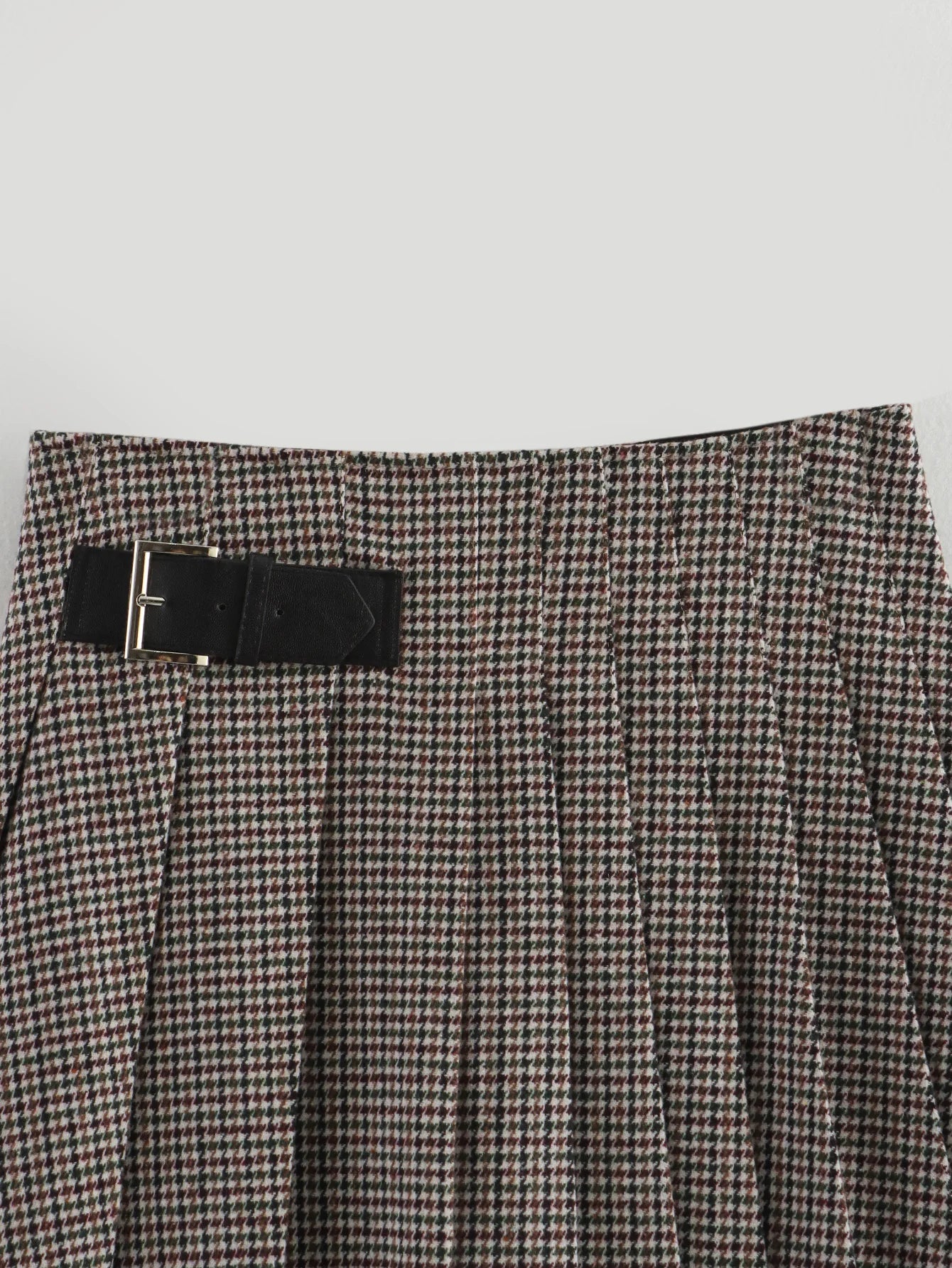 LIZAKOSHT  -  Chic Houndstooth Skirts for Women 2025 Spring Female Slim A-Line Mini Skirt Lady Elegant Short Pleated Skirt with Buckle