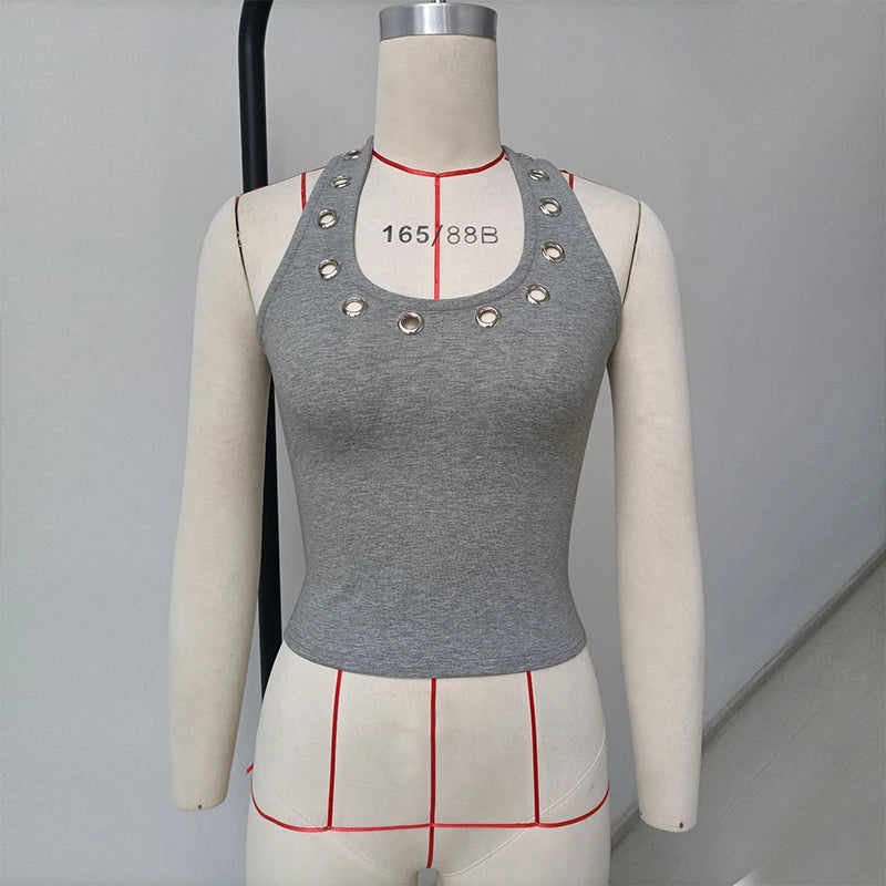 LIZAKOSHT  -  Summer Ribbd Halyer Sleeveless Backless Ladies Streetwear U Neck Crop Top Solid Skinny Hot Sexy Tank Top Clubwear Women