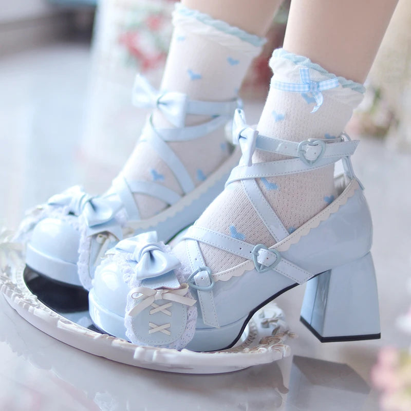LIZAKOSHT  -  Middle Heel Drooping Ear Rabbit Lolita High Heels Sweet Japanese Round Toe Lolita Shoes Cute Girl Tea Party Single Shoes