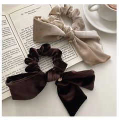 Lizakosht New Vintage Velvet Bow Scrunchie Rabbit Knot Hair Rope Ribbon Elastic Ponytail Holder Hair Tie Solid Hair Accessories Winter