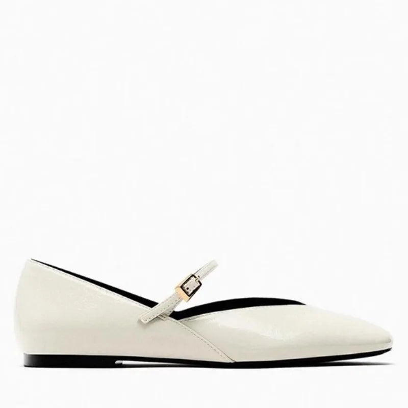 LIZAKOSHT  -  Patent Leather Women Mary Jane Shoes Brand Design Summer Black Beige Footwear Shallow Buckle Strap Ladies Ballet Flats