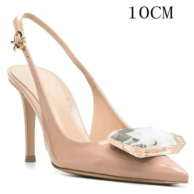 LIZAKOSHT  -  Summer New High-Heeled Shoes Pointy Square Buckle Crystal Shallow Mouth Thin Heels Elegant Sandals For Woman