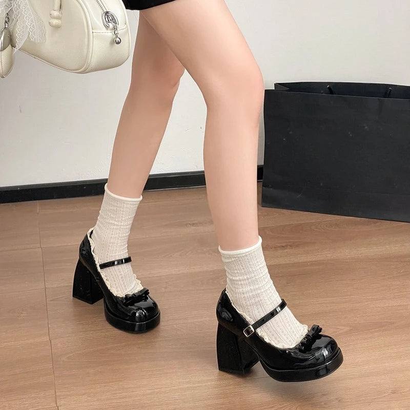 LIZAKOSHT  -  Designer Platform High Heel Women's Mary Jane Shoes Fashion Butterfly-knot Lace Shoes New Spring Autumn Wedding Party Shoes