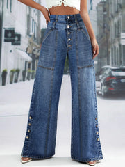 LIZAKOSHT  -  High Waist Wide Leg Jeans Women Fashion High Waist Button Wide Leg Long Pants Loose Slimming Straight Trendy Long Pants 2025