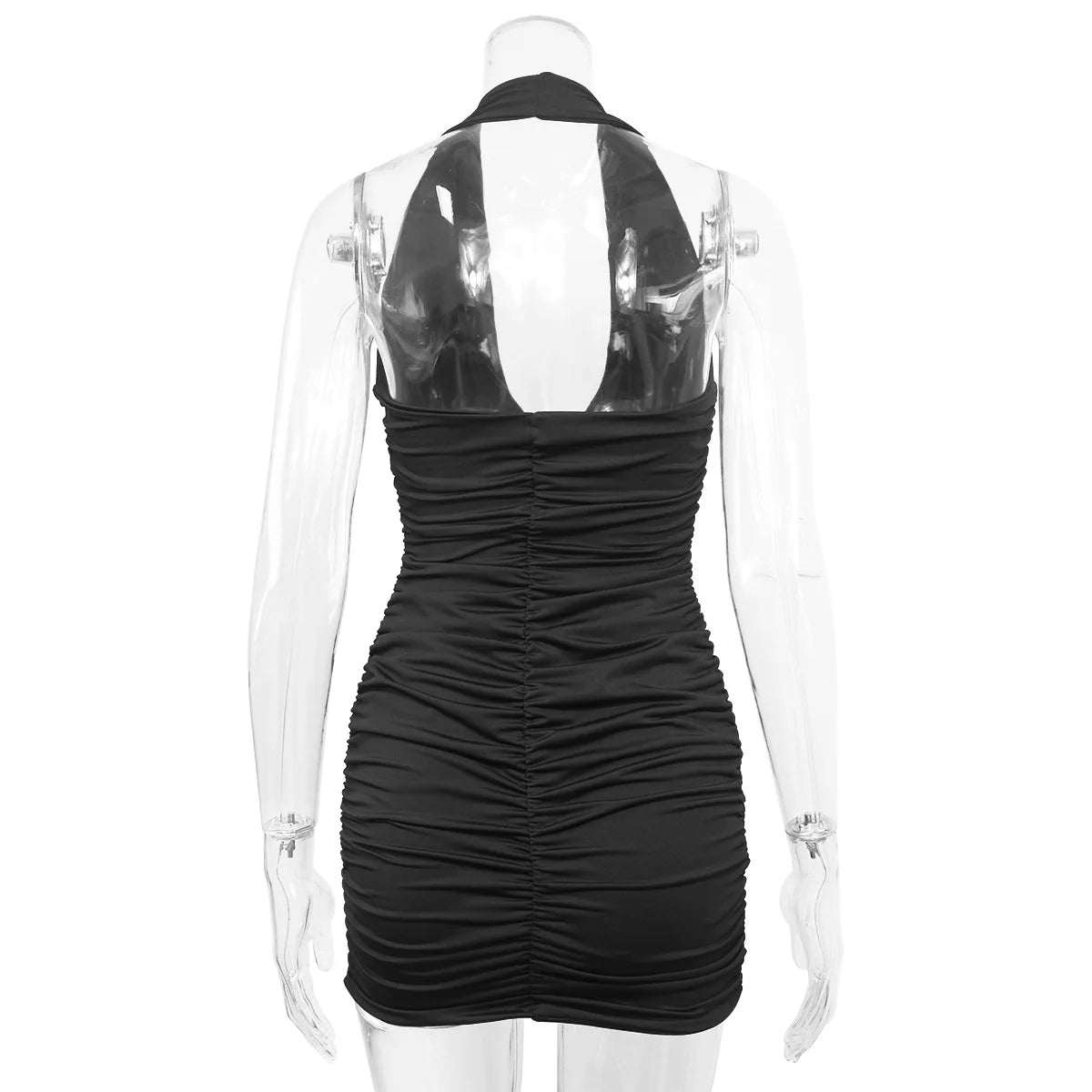 LIZAKOSHT  -  Women's V-neck Halter Neck Backless and Shoulder-free Sexy Simple Pleated Dress