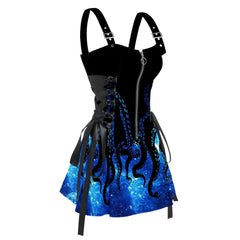 LIZAKOSHT  -  Women Printed Sleeveless Mini Dress Galaxy Lace Up Half Zipper Adjustable Buckle Strap Sexy Robe For Female Short Dresses