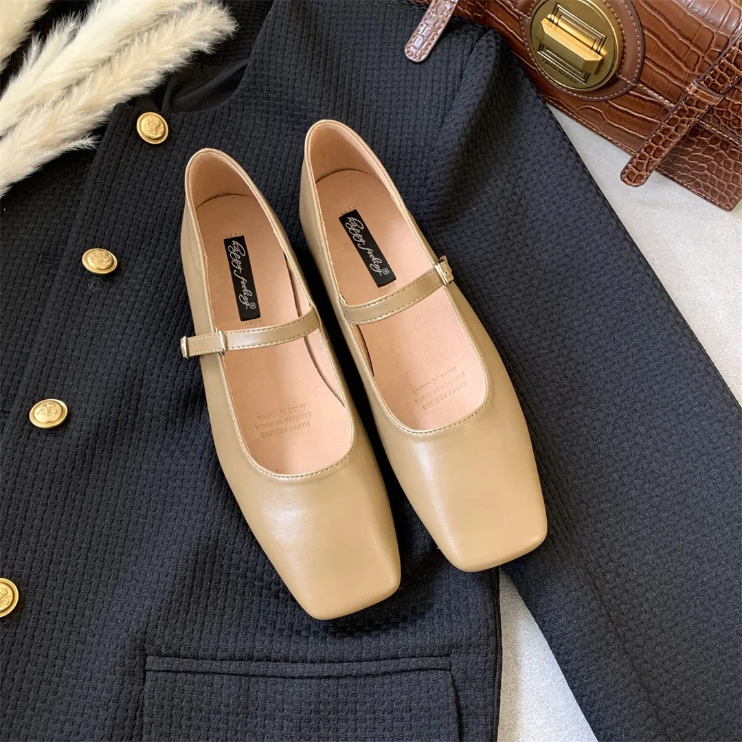 LIZAKOSHT  -  Strap Women flats square toe silver leather loafers shoes for women ladies mary janes shoes thick heel zapatos mujer