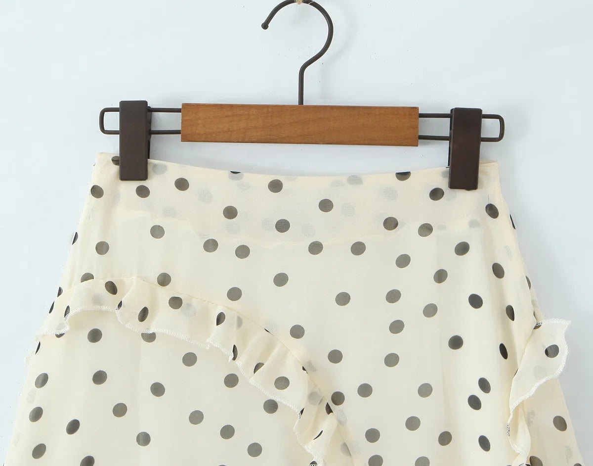 LIZAKOSHT  -  New Women's Irregular Skirt Ruffle Edge Apricot Polka Dot Skirt