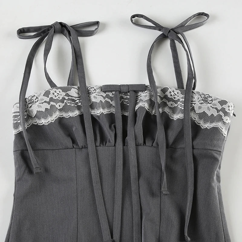 LIZAKOSHT  -  Lace Cute Bow Sexy Camisoles Slim Y2K Aesthetic Backless Top Women's Vest Hot Chic Sweet Casual Lace Up Outfits