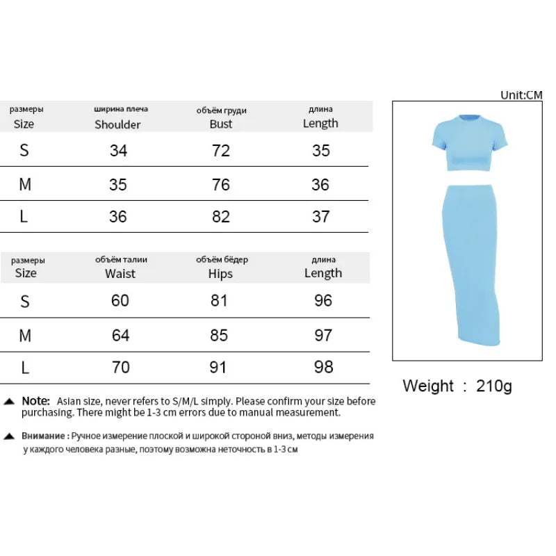 LIZAKOSHT  -  Sexy T-shirt Skirt Two Piece Set Women New Short Sleeve O-Neck Crop Top High Waist Skirt Solid Fashion Suit Streetwear Partywear