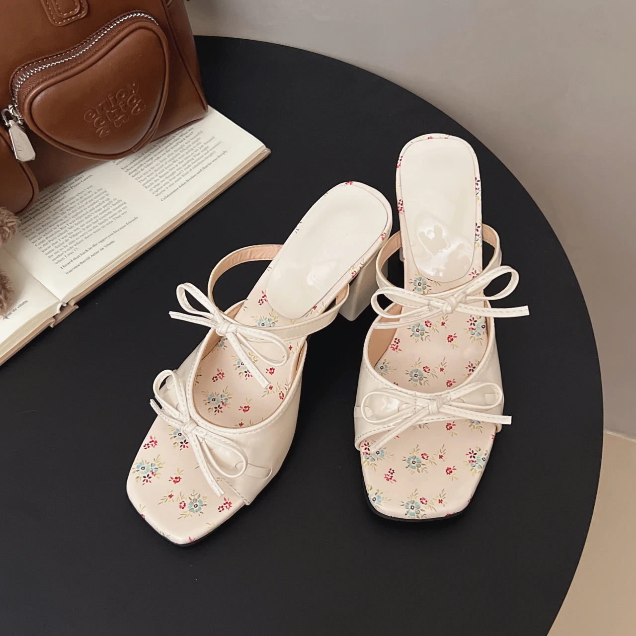 LIZAKOSHT  -  New Summer Elegant Fashion Bow Design Flowers SandalsWedge Cool Slippers Women's Straight French Style High-heeled Shoes