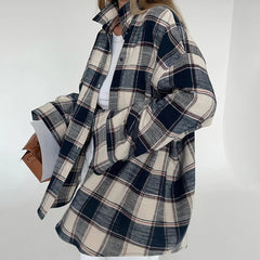 LIZAKOSHT  -  Autumn/Winter New Single breasted Checkered Shirt Top Street Trendy Fashion Trendy Women's Loose Casual Versatile Blouse