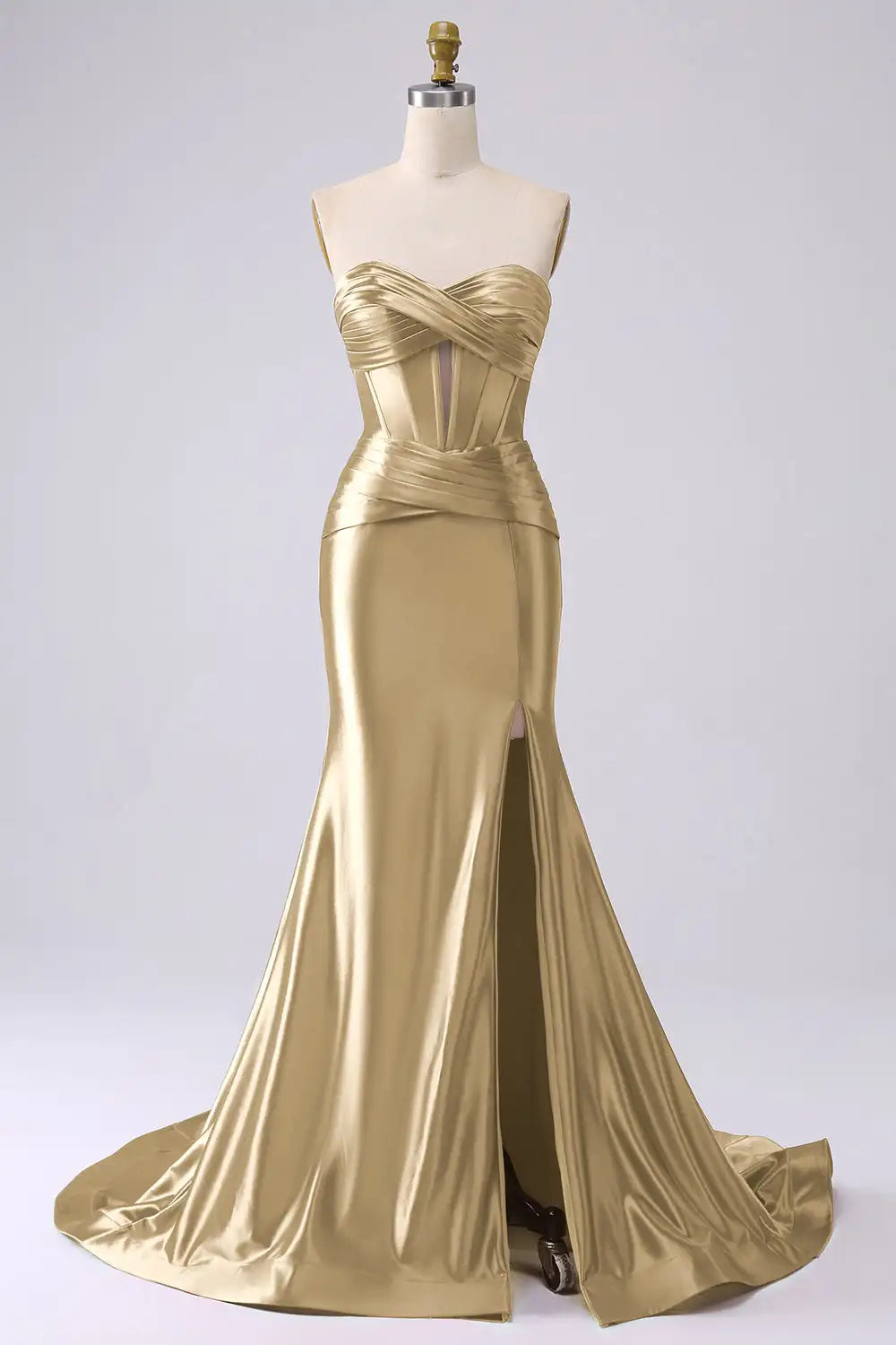 Sweetheart Strapless Evening Dresses Satin Sleeveless Backless Side Slit Pleats Ruched Party Gowns Elegant Hollowed Dating Dress