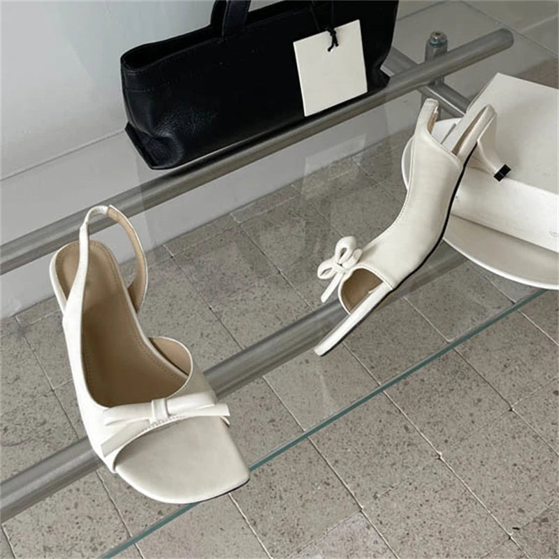 LIZAKOSHT  -  Fashion Elegant Square Toe Butterfly Knot Women Sandals Summer Thin Low Heels Banquet Dress Casual Shoes