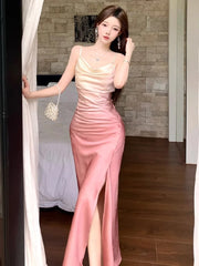 LIZAKOSHT  -  Fashion Sexy Dresses Women Elegant Sleeveless Slash Neck Split Ruched Backless Gradient Dresss Party Female Club