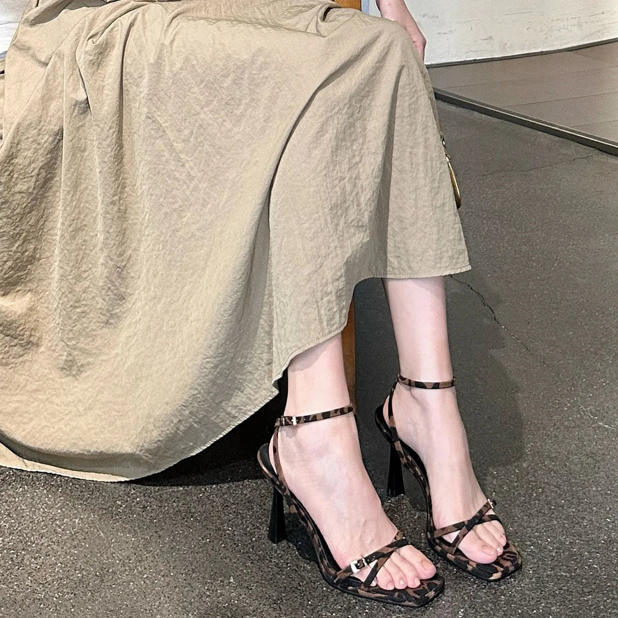 LIZAKOSHT  -  Summer New Sandals Women Leopard Print Ankle Strap Cross-tied Square Toe Girl High Heel Shoes Sexy All-Matching Elegant Designer