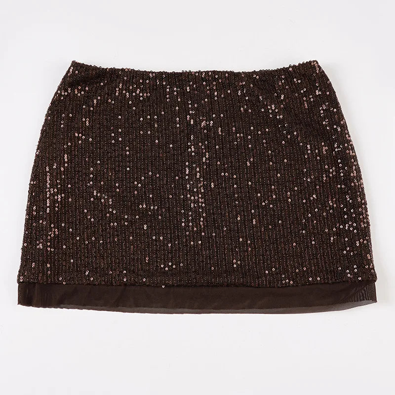 LIZAKOSHT  -  Retro Glitter Dress Sets Sexy V-neck Shiny Backless Lace-up Vest Glitter Skirt Set Fashion Party Club Women Dress Sets