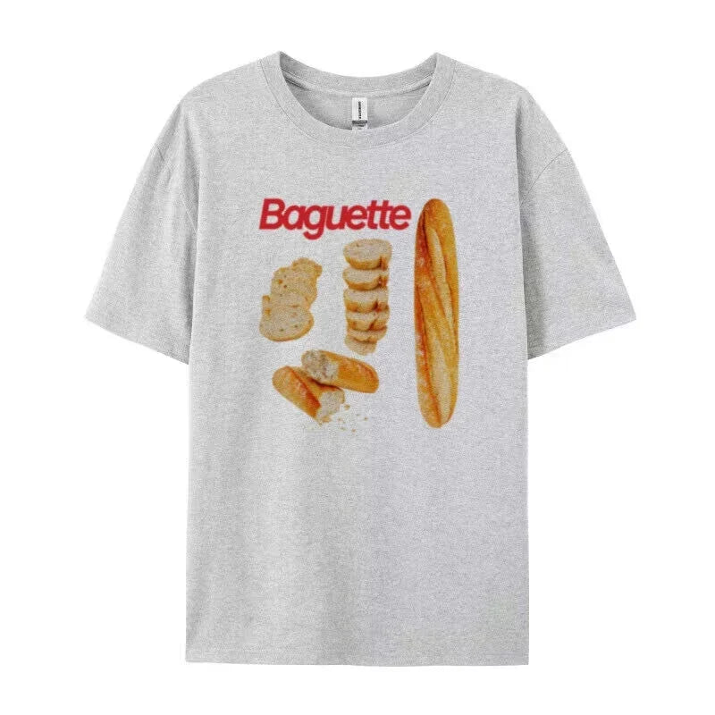 LIZAKOSHT  -  Baguette Print T Shirt Breakfast Foodie Tee Women Aesthetic Shirt Summer Fashion Streetwear Tops Cute Bread Lover T-Shirt Y2k