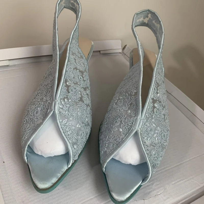 LIZAKOSHT  -  Breathable Summer Shoes Sandals Fashion Lace Blue Pink White Party Shoes Footwear Large Size Peep toe Low Heels Women's Sandals