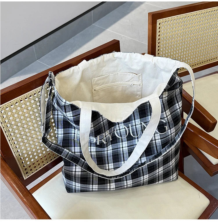 LIZAKOSHT  -  Women's Checkered Shoulder Bag Student Plaid Crossbody Bags Versatile Large Capacity Handbag