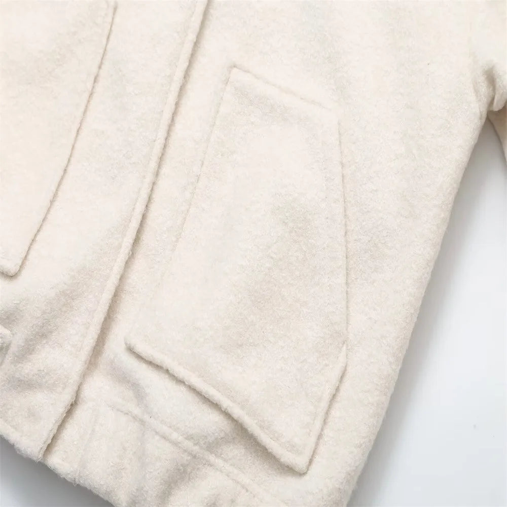 LIZAKOSHT  -  Winter Women Jackets Female Tops Autumn New Fashion Loose Casual Collar Solid Color Bomber Coats Woolen Jacket Women Clothing