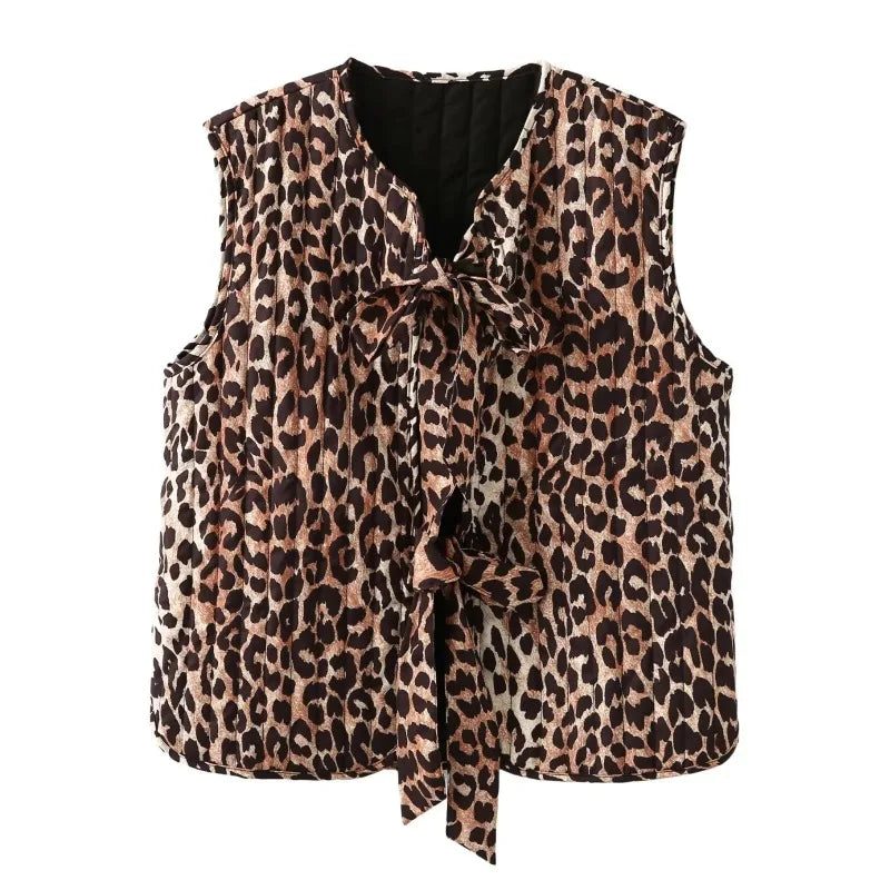 LIZAKOSHT  -  Women's Autumn Spring Top Coat Vest Leopard Print Tie Comfortable Casual Design Fashion Advanced Soft Niche Versatile Skinny