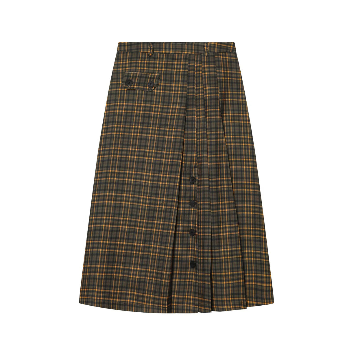 LIZAKOSHT  -  Spring Sweet and Spicy Style Loose High Waist A-line Button Decoration Medium length plaid Half length Skirt for Women