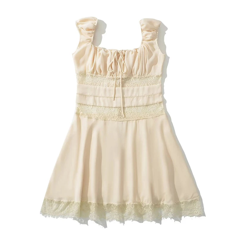 LIZAKOSHT  -  Sexy Elegant Women Lace Patchwork Square Neck Tank Dresses Sleeveless A-line Mini Party Summer Dress Holiday Chiffon Robe