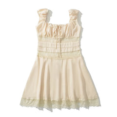LIZAKOSHT  -  Sexy Elegant Women Lace Patchwork Square Neck Tank Dresses Sleeveless A-line Mini Party Summer Dress Holiday Chiffon Robe