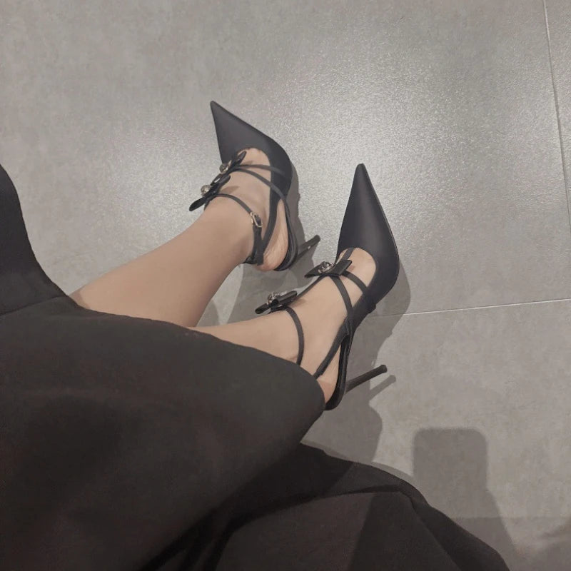 LIZAKOSHT  -  Sexy Satin Pointed Toe High Heels Women Stripper Party Bridal Shoes Pumps Stiletto Heel Woman Bow Luxury Designer Sandals Female