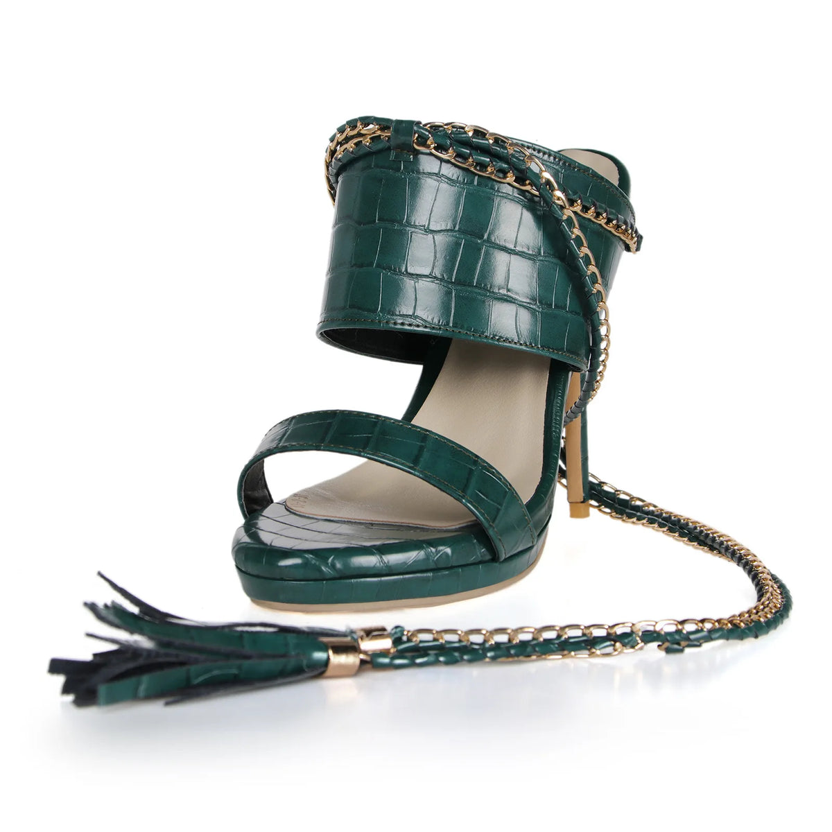 LIZAKOSHT  -  13.5cm Chain Strap Ankle Fine Strap Tassel Back Empty High Fine Heel Sandals Women's Size Platform Sandals Women shoes