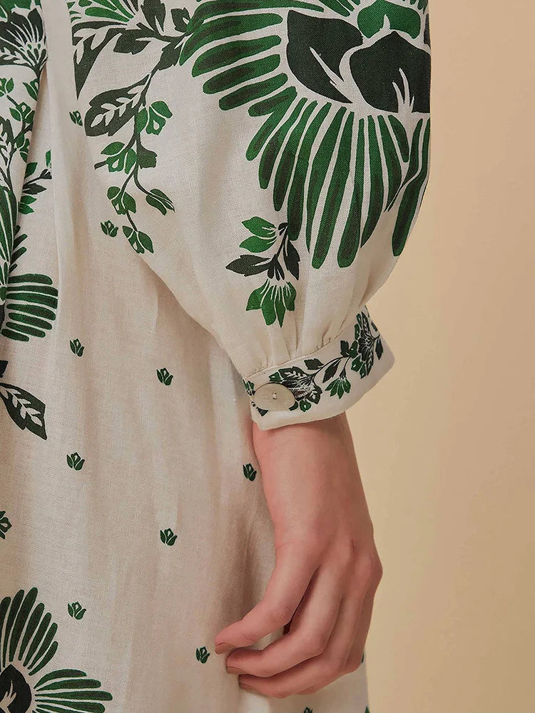 LIZAKOSHT  -  New Style Printed Long Dress with Slit Sleeves and V-Neck Casual Lace Beach Resort Dress