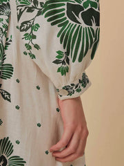 LIZAKOSHT  -  New Style Printed Long Dress with Slit Sleeves and V-Neck Casual Lace Beach Resort Dress