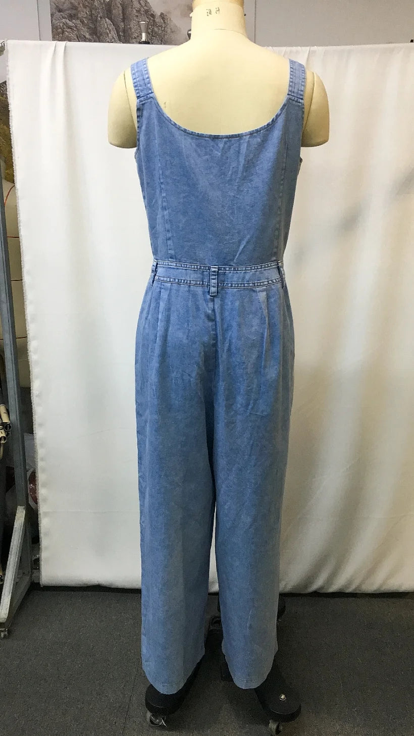 LIZAKOSHT  -  Western Cowboy Denim Jumpsuit for Women, Casual Outdoor Overalls Trousers with Pockets, Plus Size Available